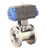 2 Way flabged ball valve from ingot, polished, stainless steel AISI 304-316, full bore, with actuator