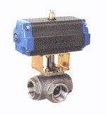 3 Way ball valve, investment casted, in stainless steel AISI 316, threaded F/F/F reduced bore, with actuator