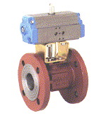 2 Way flanged ball valve, cast iron GGG40 with chrome plated ball, VENTURI metric bore, gas approved as per DIN DVGW standard (gauge in compliance with DIN 3202-F4), with actuator