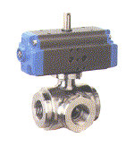 3 Way polished ball valve, from ingot, stainless steel AISI 316, threaded F/F/F, full bore, T or L port, with actuator
